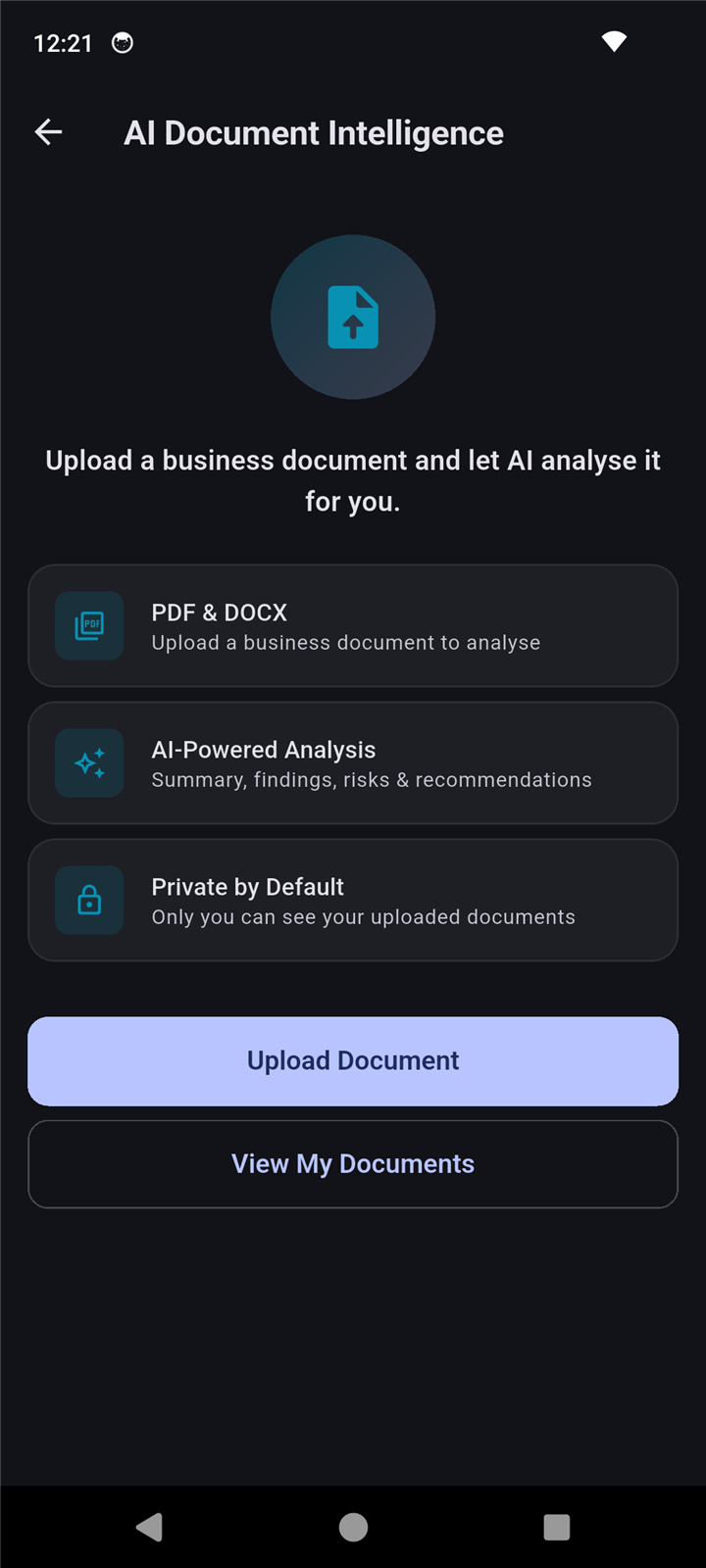 BizCol AI Document Intelligence screen