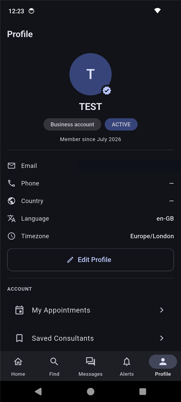BizCol profile screen