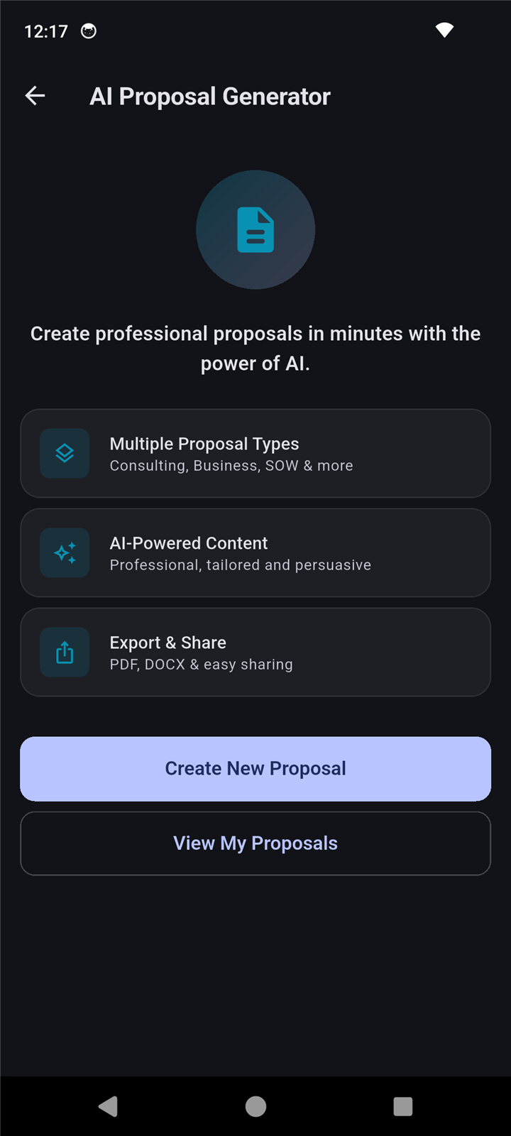 BizCol AI Proposal Generator screen